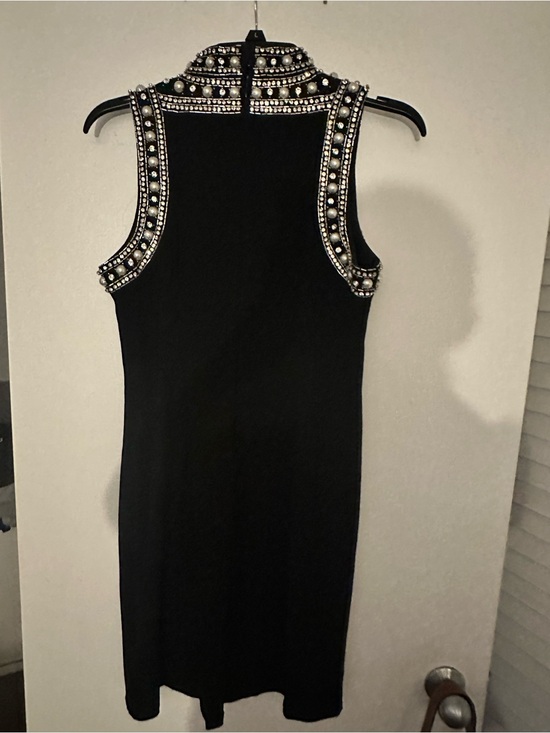 MKS Dresses & Skirts - Sleeveless Black Midi Dress with Jewel-Embellished Mock Neck